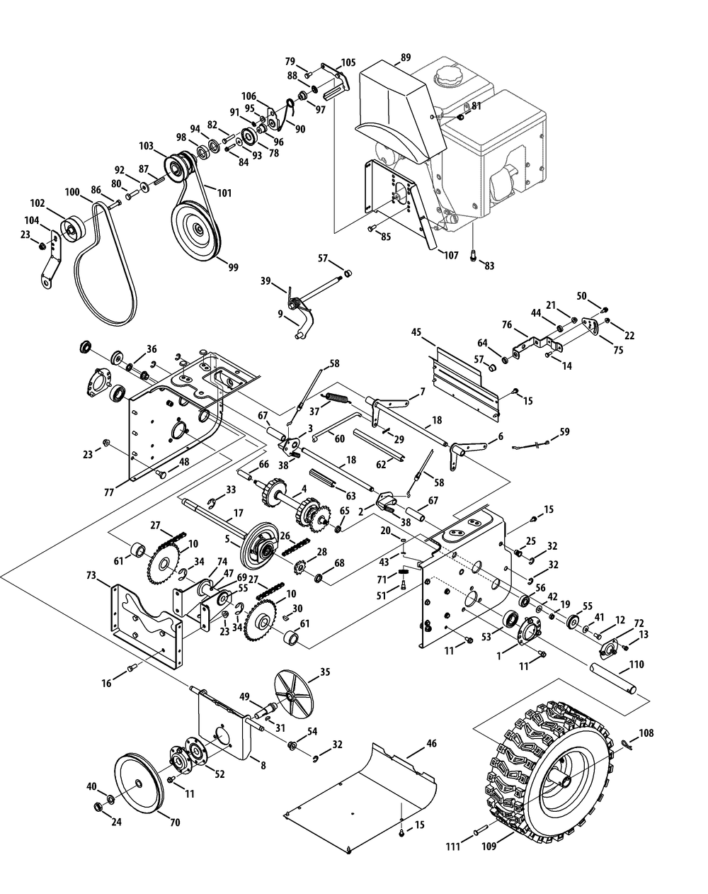 Drive System Diagram and Parts List for 2X930SWE (31AH95SU756-31BH95SU710)(2013) Cub Cadet Snow Blower